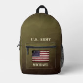 アーミーブラウンジオメトリックメッシュUSAフラグ名前をカスタムする プリントバックパック (正面)