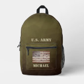 アーミーブラウンジオメトリックメッシュUSAフラグ名前をカスタムする プリントバックパック (正面)