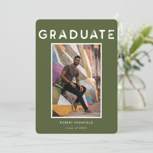 アーミーモダングリーンタイポグラフィ写真2022卒業 招待状 (スタンド正面)