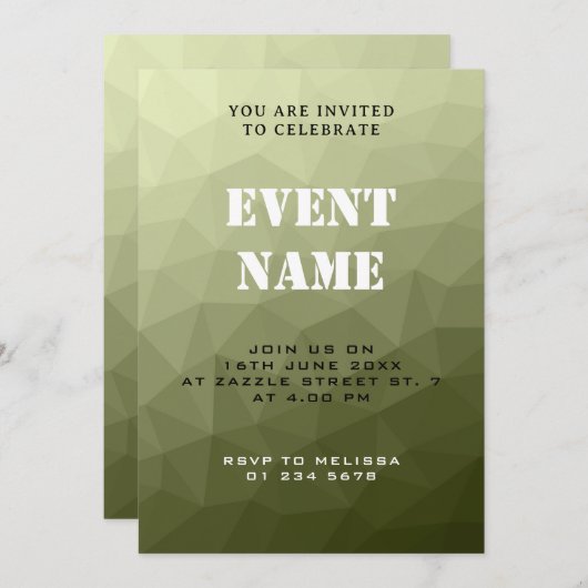 アーミーライトグリーン勾配幾何学的パーティーイベント 招待状 (正面/裏面)