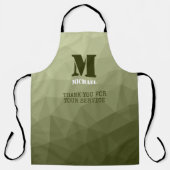 アーミーライトグリーン幾何学メッシュパターンモノグラム エプロン (正面)