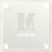 アーミーライトグリーン幾何学メッシュパターンモノグラム ガラスコースター (裏面)