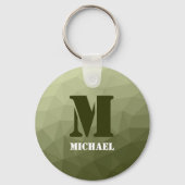 アーミーライトグリーン幾何学メッシュパターンモノグラム キーホルダー (裏面)