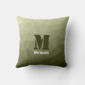 アーミーライトグリーン幾何学メッシュパターンモノグラム クッション (裏面)