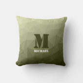 アーミーライトグリーン幾何学メッシュパターンモノグラム クッション (正面)