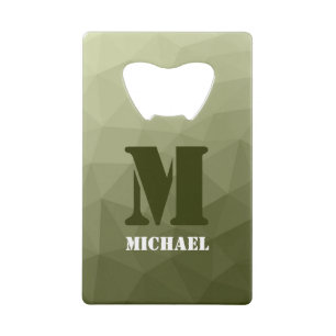 アーミーライトグリーン幾何学メッシュパターンモノグラム クレジットカード栓抜き