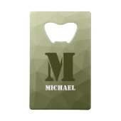 アーミーライトグリーン幾何学メッシュパターンモノグラム クレジットカード栓抜き (裏面)