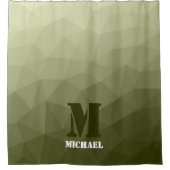 アーミーライトグリーン幾何学メッシュパターンモノグラム シャワーカーテン (正面)