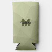 アーミーライトグリーン幾何学メッシュパターンモノグラム スリム缶クーラー (正面)