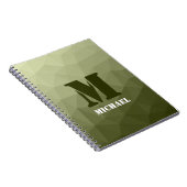 アーミーライトグリーン幾何学メッシュパターンモノグラム ノートブック (右側)