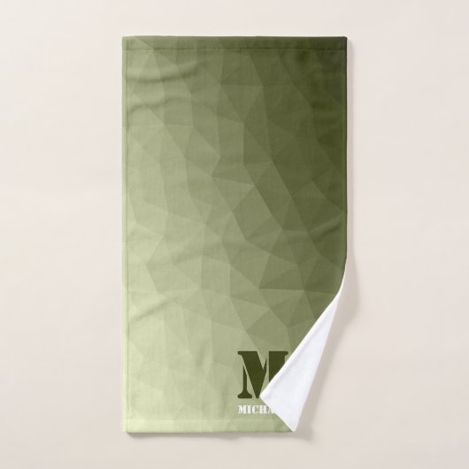 アーミーライトグリーン幾何学メッシュパターンモノグラム バスタオルセット (ハンドタオル)