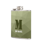 アーミーライトグリーン幾何学メッシュパターンモノグラム フラスク (左)