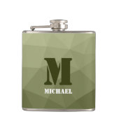 アーミーライトグリーン幾何学メッシュパターンモノグラム フラスク (正面)