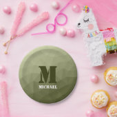 アーミーライトグリーン幾何学メッシュパターンモノグラム ペーパープレート (パーティー)