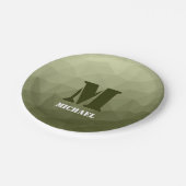 アーミーライトグリーン幾何学メッシュパターンモノグラム ペーパープレート (アングル)