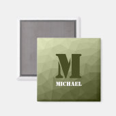 アーミーライトグリーン幾何学メッシュパターンモノグラム マグネット (正面/裏面)