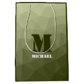 アーミーライトグリーン幾何学メッシュパターンモノグラム ミディアムペーパーバッグ (正面)