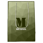 アーミーライトグリーン幾何学メッシュパターンモノグラム ミディアムペーパーバッグ (裏面)