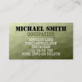 アーミーライトグリーン幾何学メッシュパターンモノグラム 名刺 (正面)