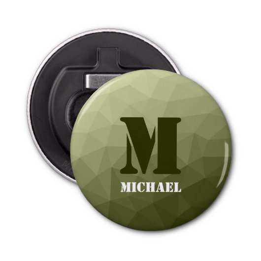 アーミーライトグリーン幾何学メッシュパターンモノグラム 栓抜き (正面)