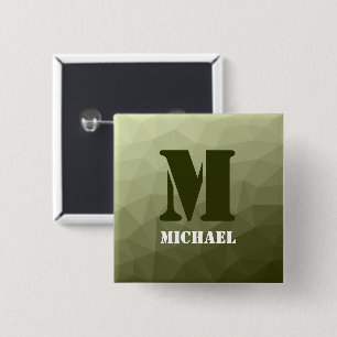 アーミーライトグリーン幾何学メッシュパターンモノグラム 缶バッジ