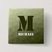 アーミーライトグリーン幾何学メッシュパターンモノグラム 缶バッジ (正面)