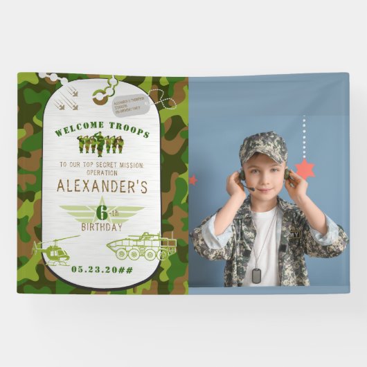 アーミーラベルグリーン迷彩柄迷彩軍隊歓迎 横断幕 (横)