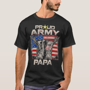 アーミー誇りを持ったパパアメリカ国旗の米国軍隊プライド Tシャツ