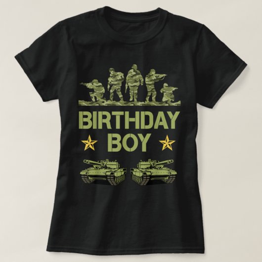 アーミー誕生日デコレーション軍隊迷彩柄誕生日B Tシャツ (デザイン正面)