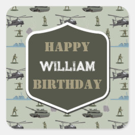 アーミー軍隊カモフラージグリーン迷彩柄誕生日 スクエアシール