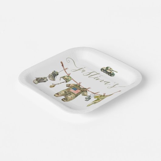 アーミー軍隊ベビーシャワークロースレイン ペーパープレート (傾斜あり)