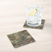 アーミー迷彩柄ウッドテクスチャカモフラージグリーンマンケーブ スクエアペーパーコースター (インサイチュ)