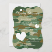 アーミー迷彩柄ベビーシャワー招待状とかわいいハート 招待状 (正面)