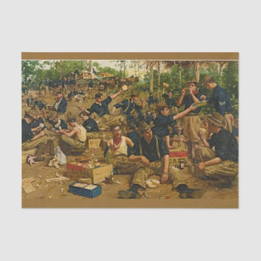 アーミー、初めてのクリスマス遠くにヴィンテージ絵画 薄葉紙 (正面)