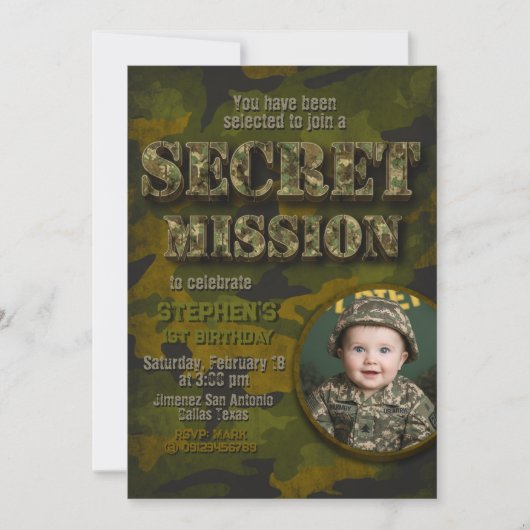 アーミー – 軍隊 – ソルジャーボーイ誕生日 招待状 (正面)
