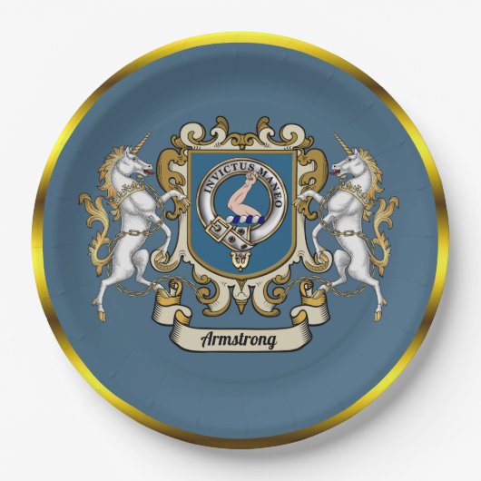 アームストロングクランバッジブルーパーソナライズされた ペーパープレート (正面)