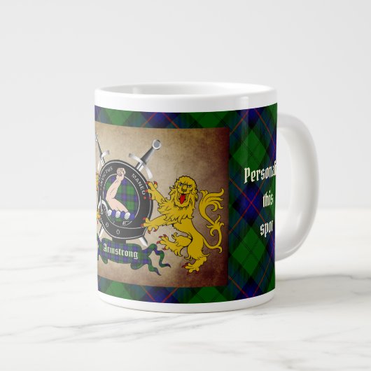 アームストロングパーソナライズされたクランのバッジとタータンチェック ジャンボコーヒーマグカップ (正面右)