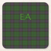 アームストロング公式クランタータンチェックとあなたのイニシャル スクエアペーパーコースター (正面)