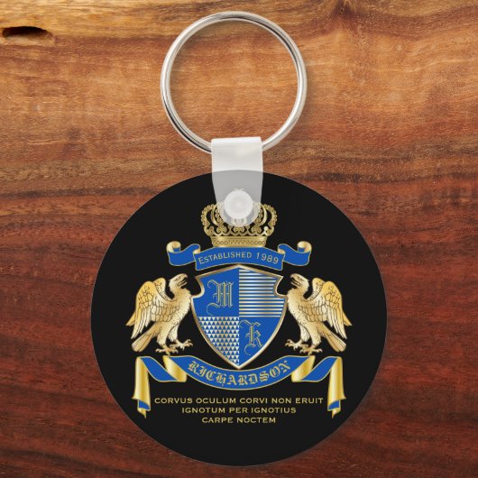 アームズブルー金ゴールドイーグルエンブレムの自分のコートを作る キーホルダー (正面)