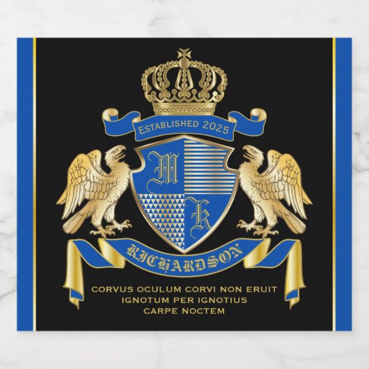 アームズブルー金ゴールドイーグルエンブレムの自分のコートを作る スパークリングワインラベル (シングルラベル)