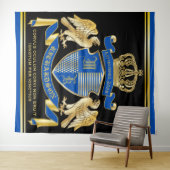 アームズブルー金ゴールドイーグルクラウンエンブレムのモノグラムコート タペストリー (インサイチュ(横))