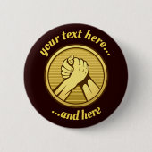 アームレスリング金ゴールド 缶バッジ (正面)