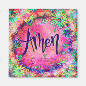 アーメンピンクフローラハートお洒落トレンディー マグネット (正面)