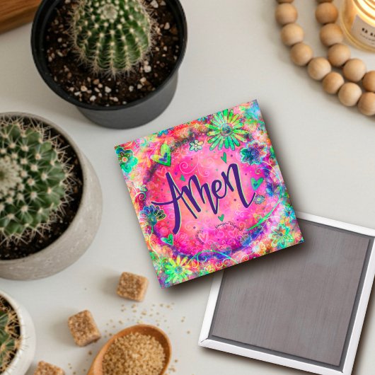 アーメンピンクフローラハートお洒落トレンディー マグネット