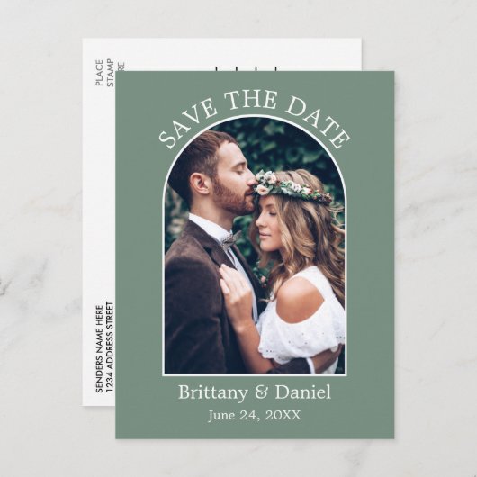 アーモダンチフレームフォトセージ緑日付の保存 ポストカード (正面/裏面)