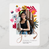 アーモダンチフローラ写真卒業パーティーホワイト 箔招待状 (正面)