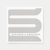 アーモダンチ白黒ラインエレガントな結婚式名 スタンダードカクテルナプキン (正面)