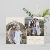 アーモダンチ |クリームフォイル3家族の写真新年 箔シーズンカード (立ち正面)