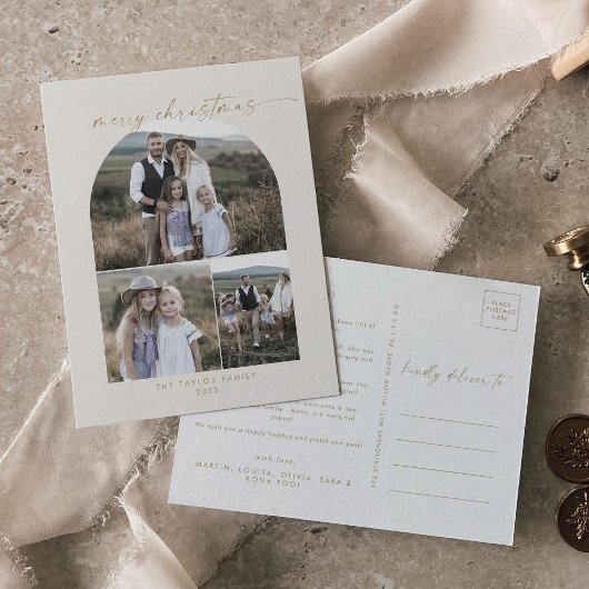 アーモダンチ |クリームフォトコラージファミリークリスマス シーズンポストカード