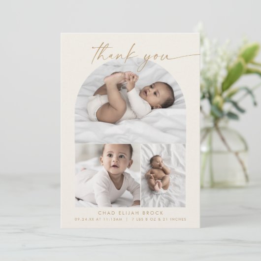 アーモダンチ |クリームフォトコラージュありがとうございました誕生 案内状 (スタンド正面)